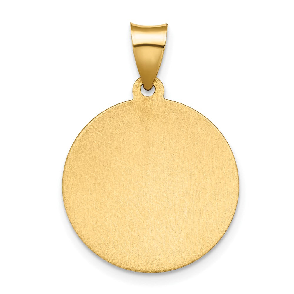14K Polished  and  Satin Hollow Spanish Santa Lucia Medal Round Pendant