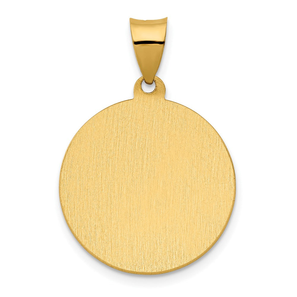 14K Polished and Satin Hollow St. Rocco Medal Round Pendant