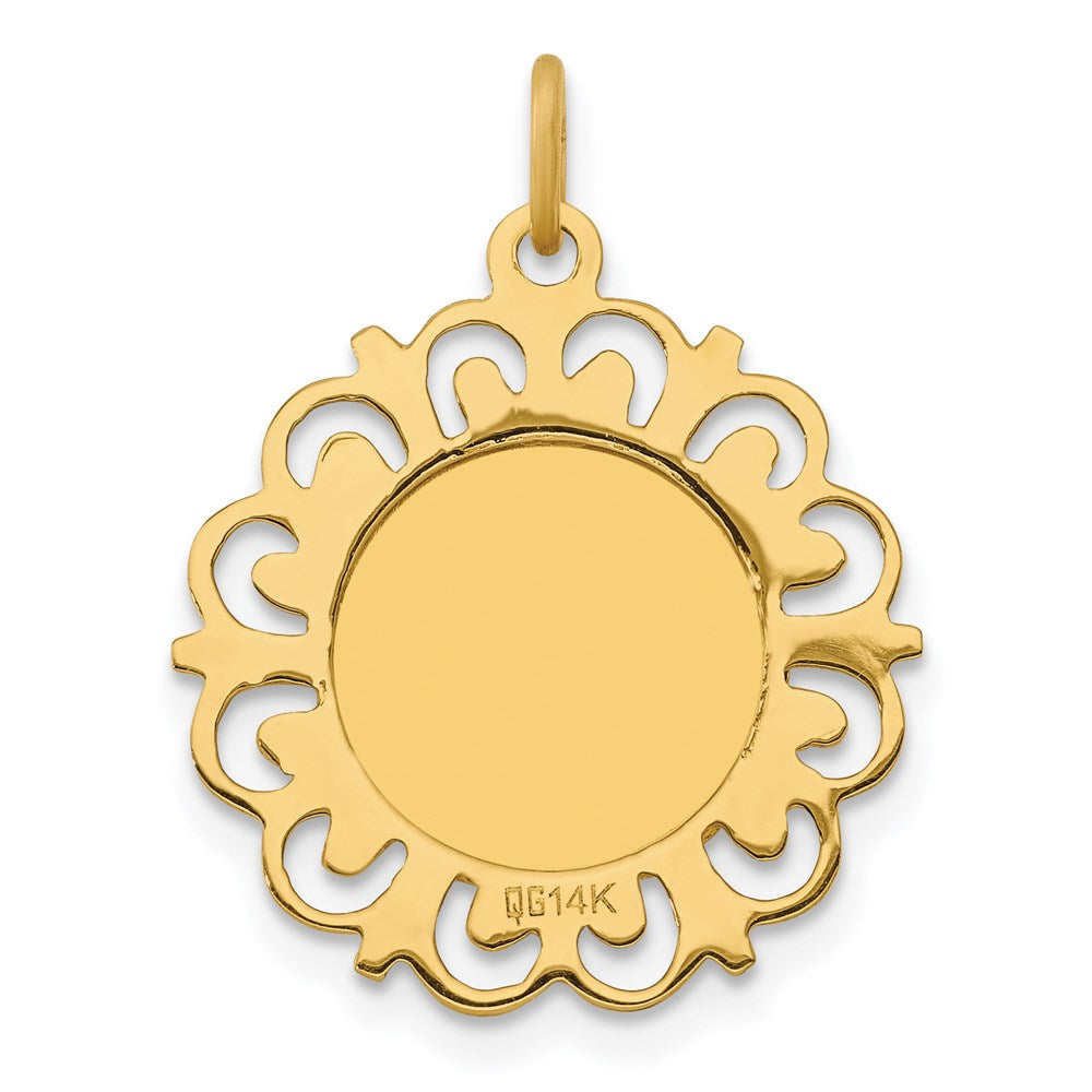14k Polished and Satin Hollow Spanish Mi Primera Comunion Medal Round Pendant