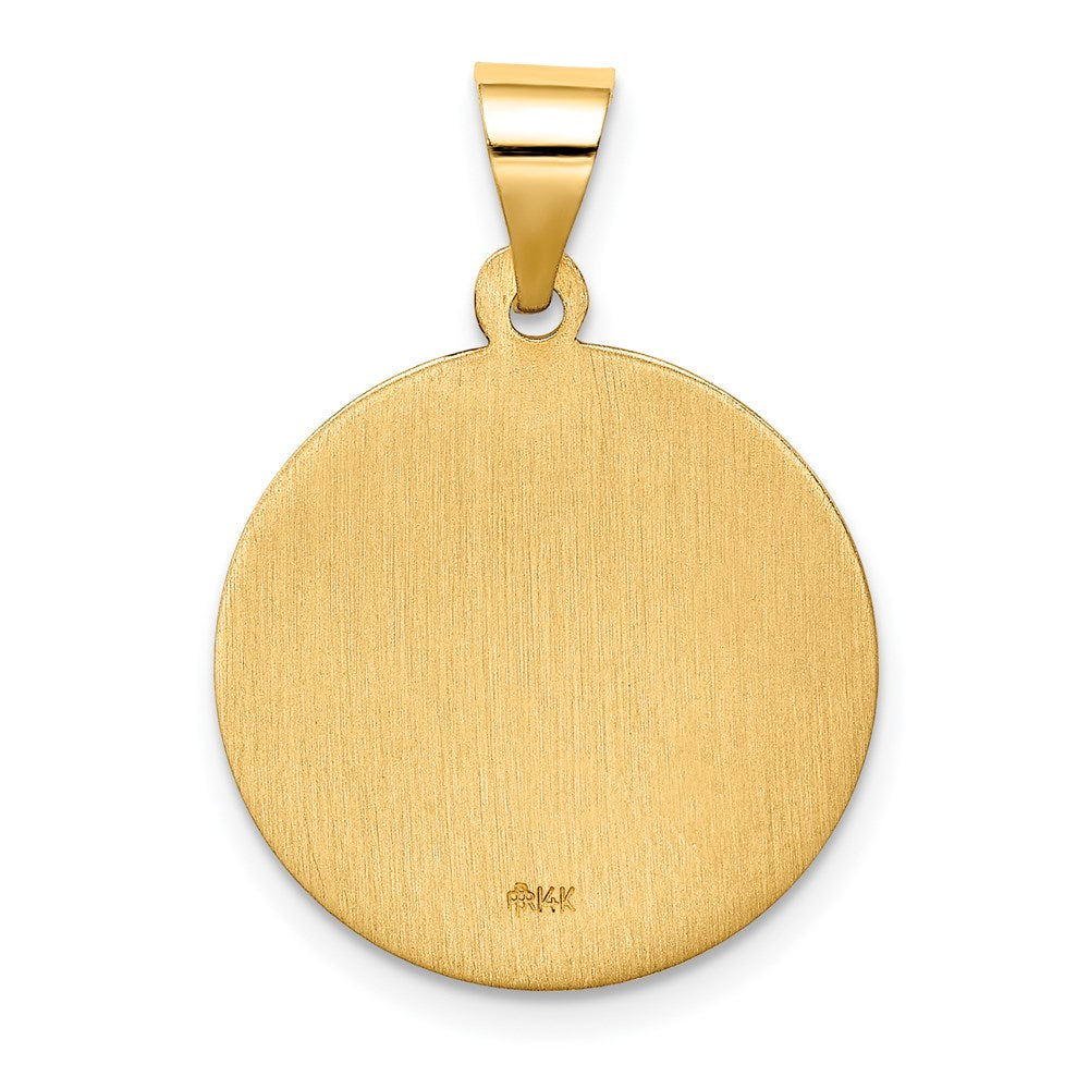 14k Polished and Satin Hollow Round St. Edmund Medal Pendant
