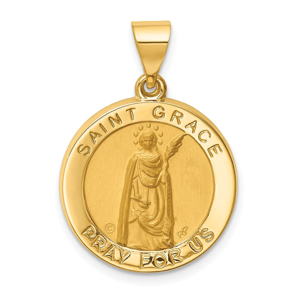 14k Hollow Polished/Satin Round St. Grace Medal