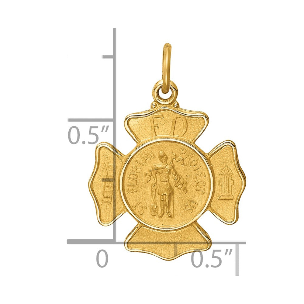 14k Polished and Satin Solid Small St. Florian Fire Dept. Badge Medal Charm