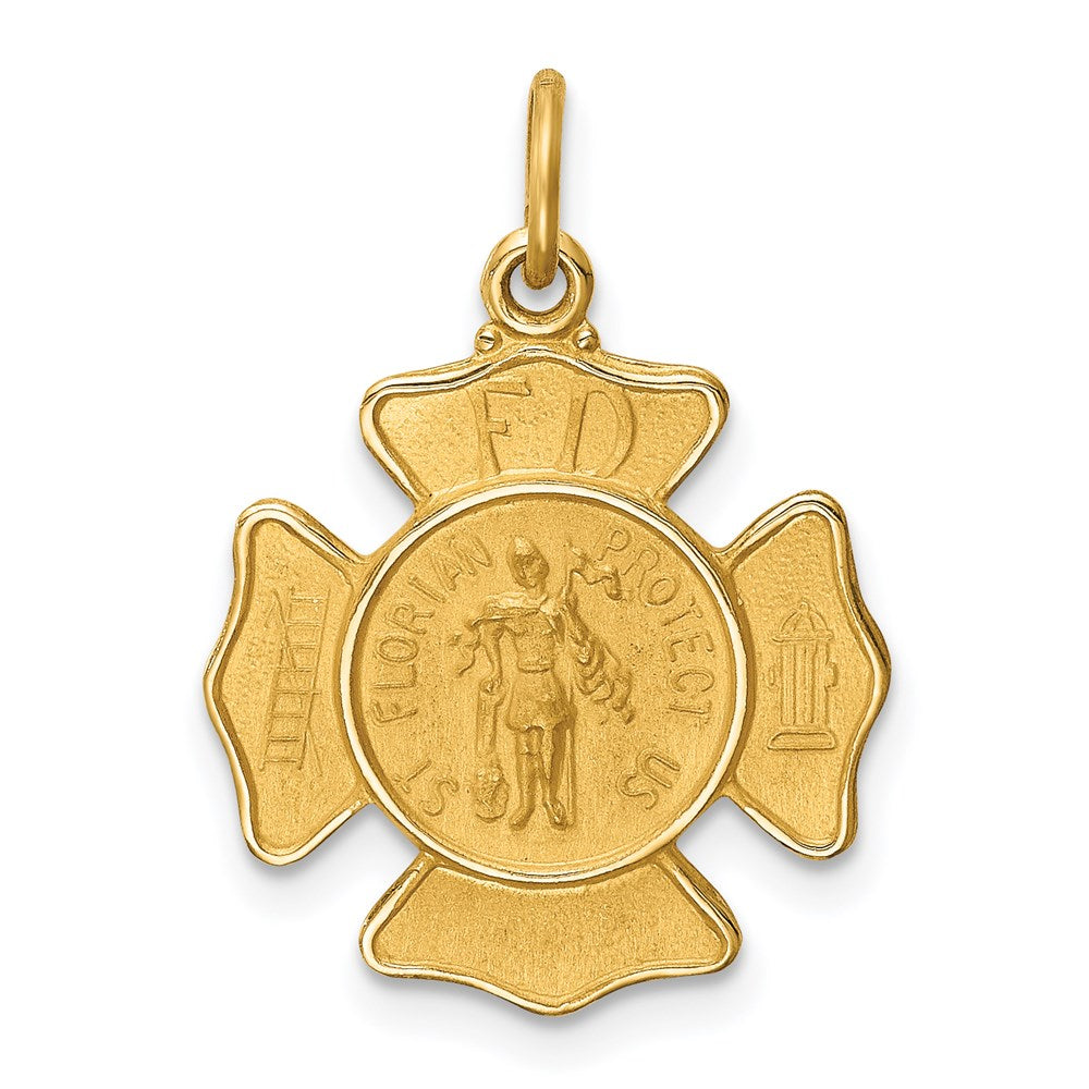 14k Polished and Satin Solid Small St. Florian Fire Dept. Badge Medal Charm