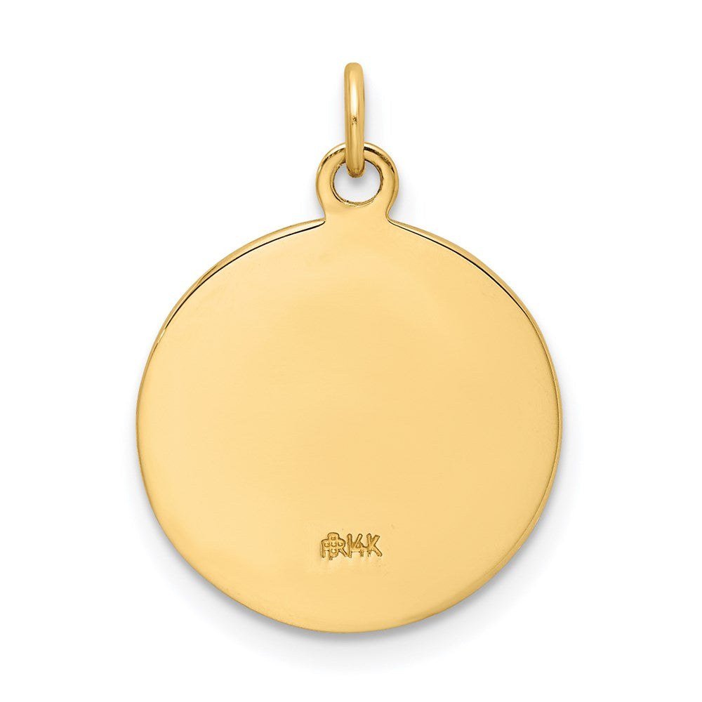 14k Polished and Satin Solid Small St. Florian Medal Round Pendant