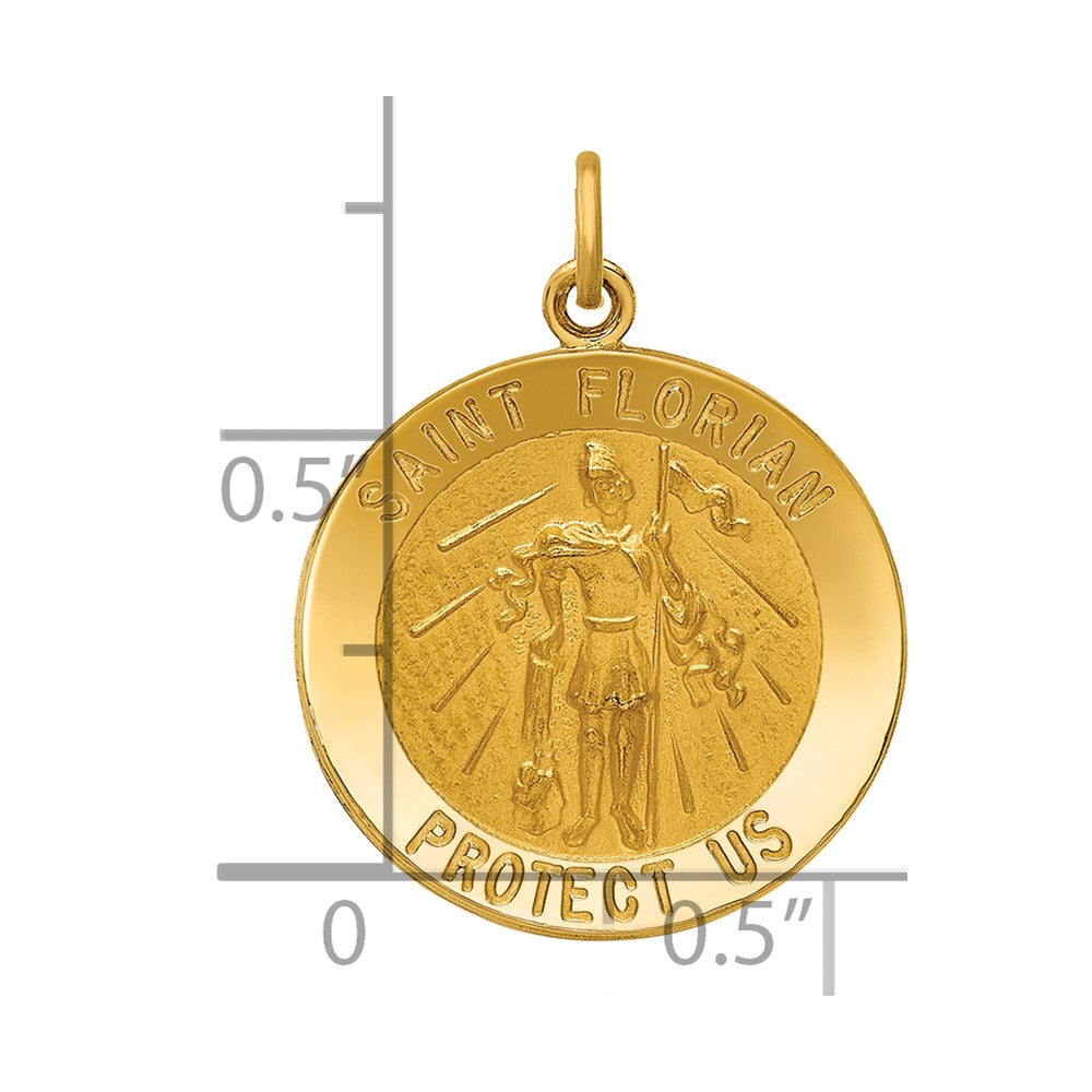 14k Polished and Satin Solid Medium St. Florian Medal Round Pendant