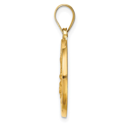 14k Polished and Satin Hollow Round St. Magdalena Medal Pendant