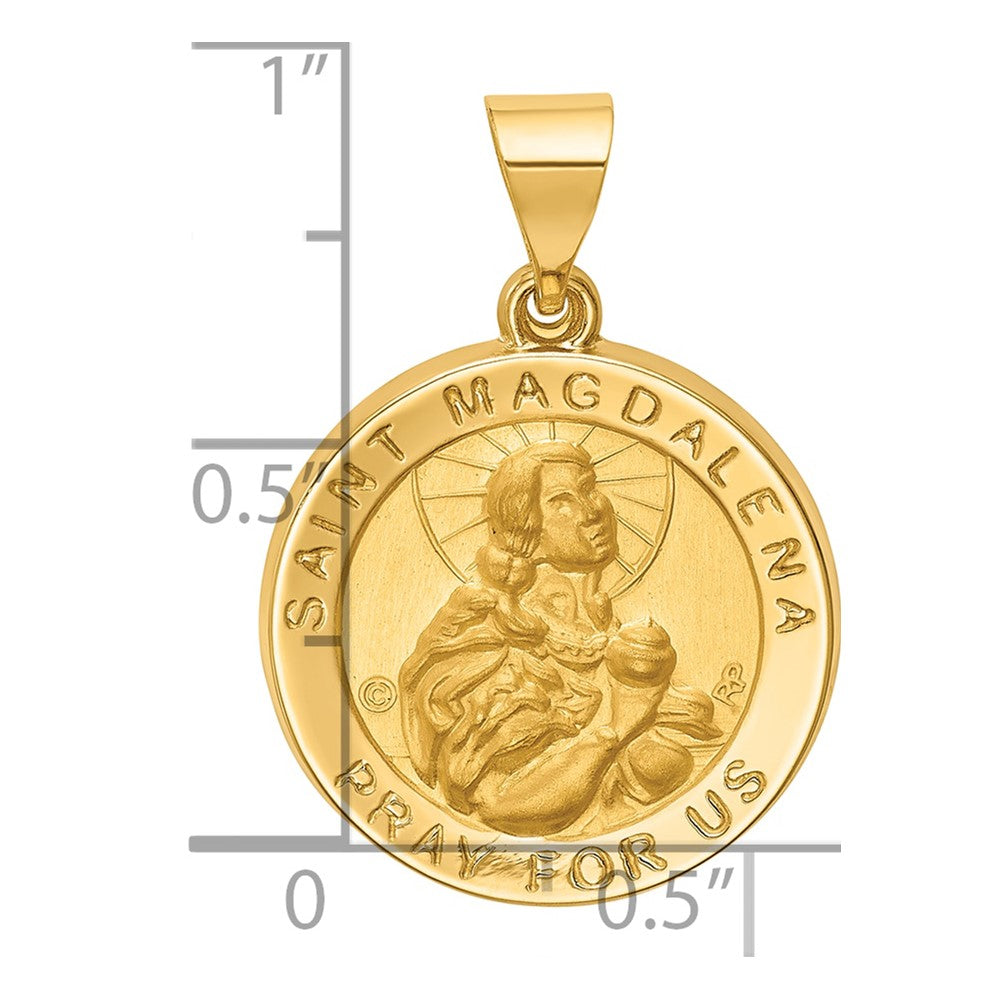 14k Polished and Satin Hollow Round St. Magdalena Medal Pendant