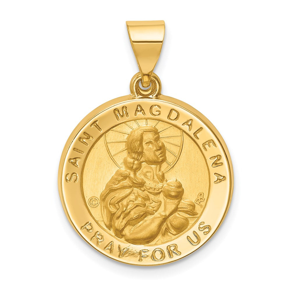 14k Polished and Satin Hollow Round St. Magdalena Medal Pendant