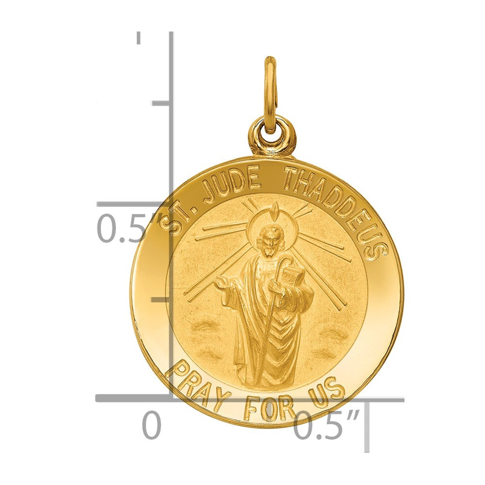 14k Polished and Satin Solid St. Jude Thaddeus Medal Round Pendant