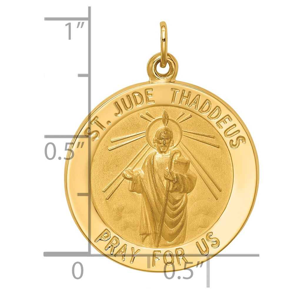 14k Polished and Satin Solid St. Jude Thaddeus Medal Round Pendant