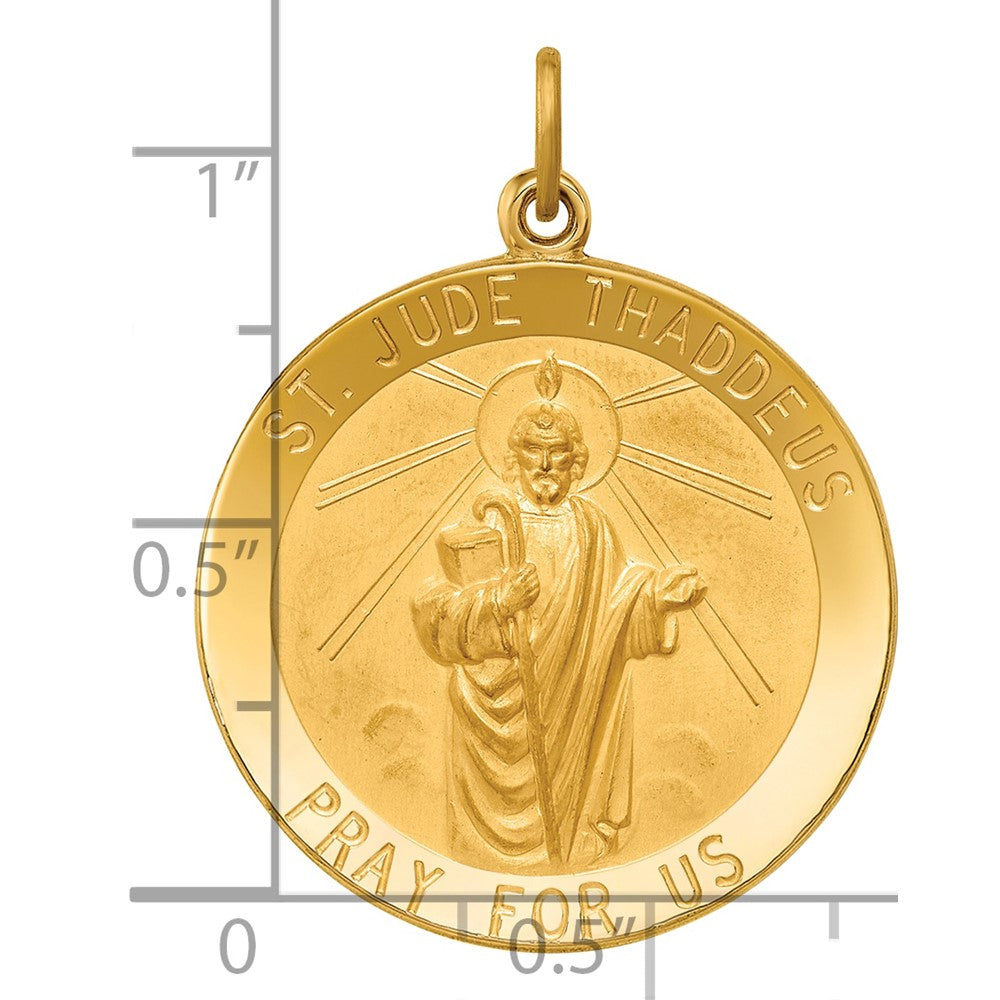 14k Polished and Satin Large Solid St. Jude Thaddeus Medal Round Pendant