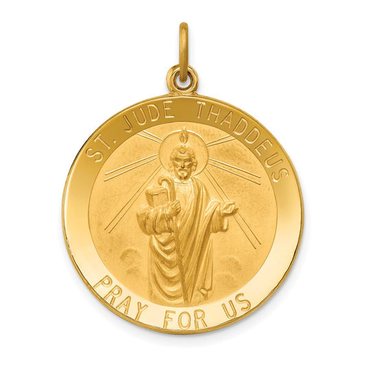 14k Polished and Satin Large Solid St. Jude Thaddeus Medal Round Pendant