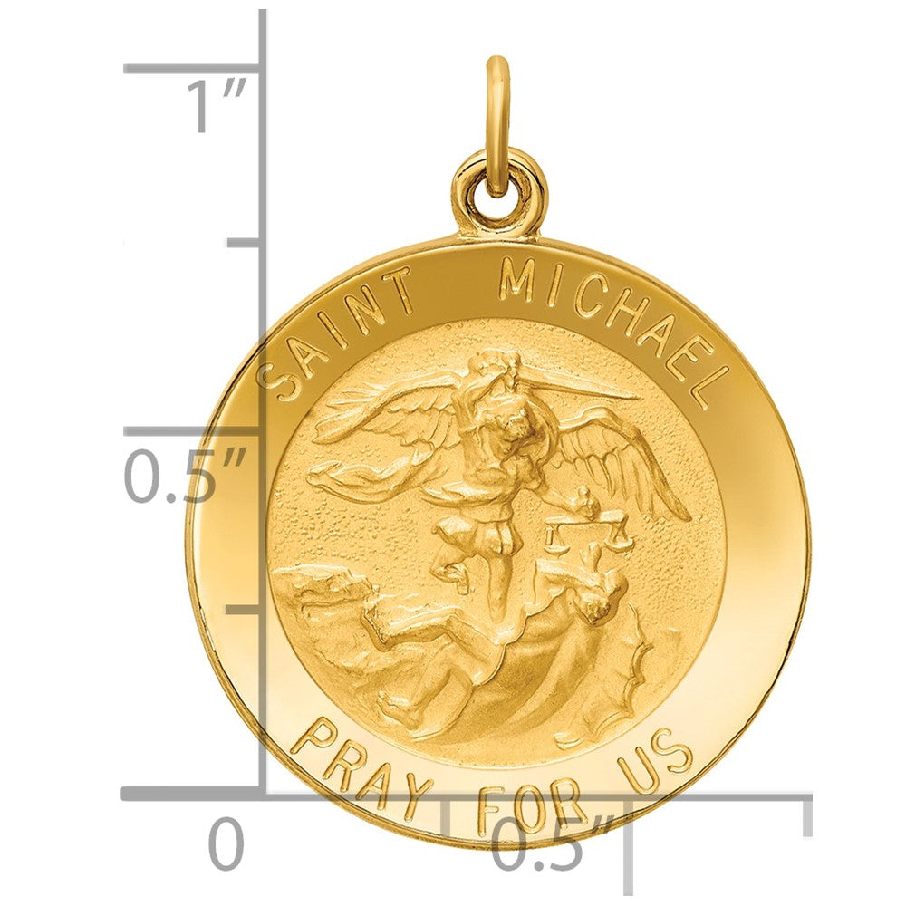 14k Polished and Satin Solid St. Michael Medal Round Pendant