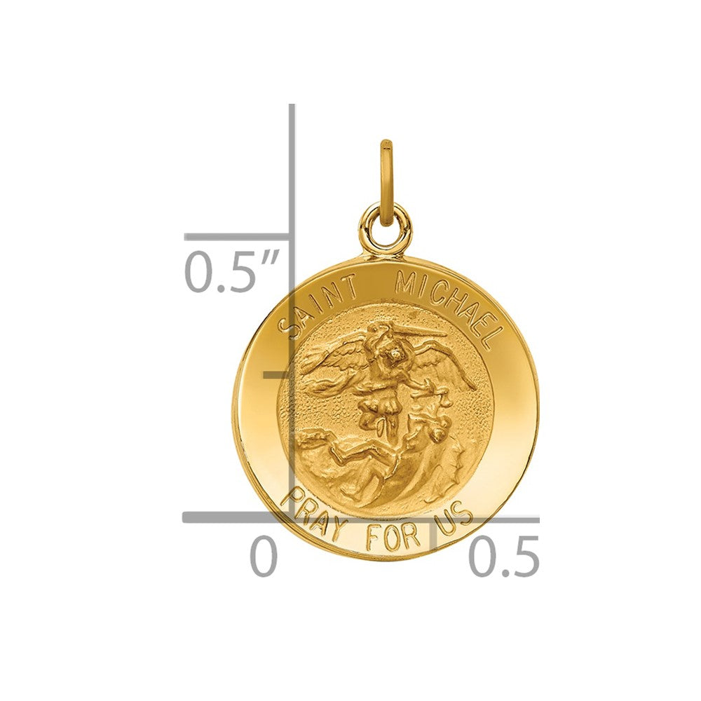 14k Polished and Satin Solid St. Michael Medal Round Pendant