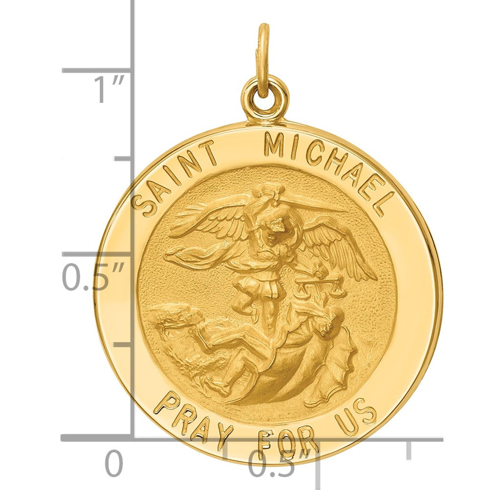 14k Polished and Satin Solid Large St. Michael Medal Round Pendant