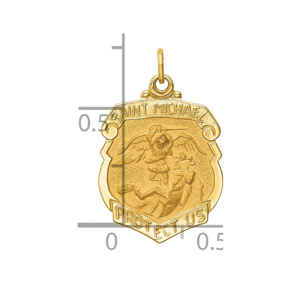 14k Polished and Satin Solid Small St. Michael Medal Badge Pendant