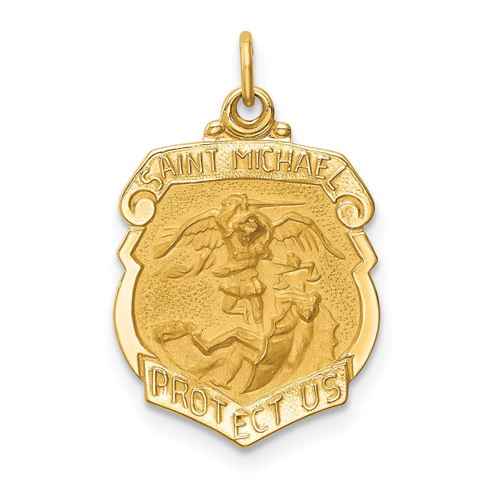 14k Polished and Satin Solid Small St. Michael Medal Badge Pendant
