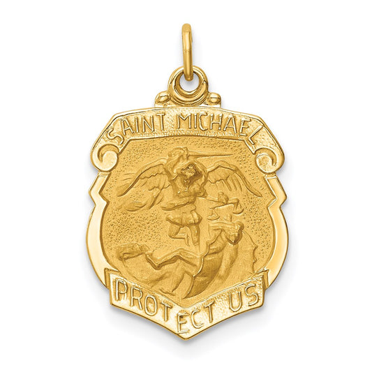 14k Polished and Satin Solid Small St. Michael Medal Badge Pendant