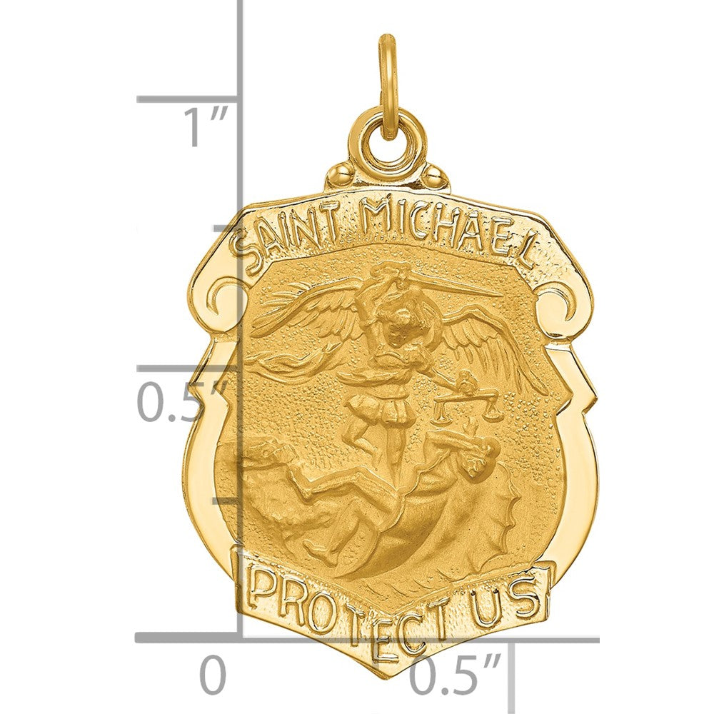 14k Polished and Satin Solid Large St. Michael Medal Badge Pendant