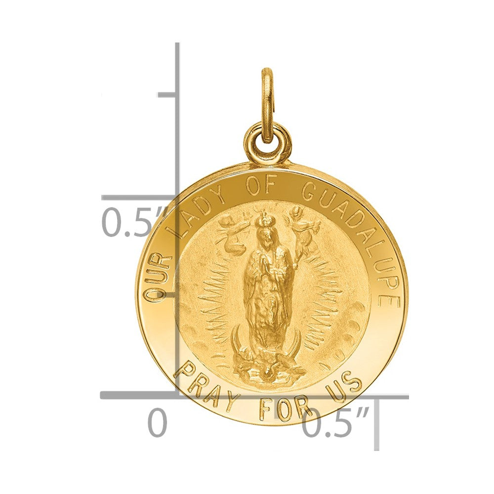14k Polished and Satin Solid Our Lady of Guadalupe Medal Round Pendant