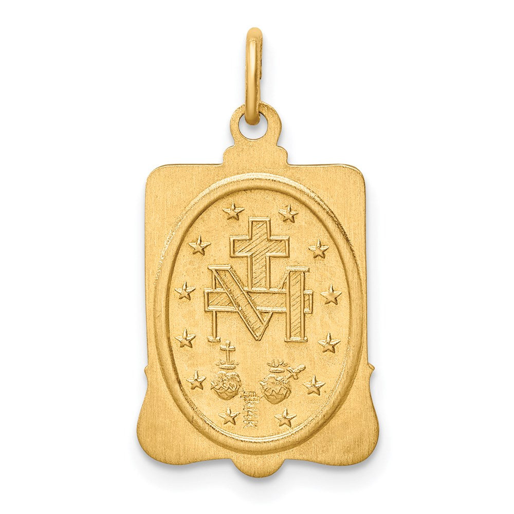14k Polished and Satin Solid Miraculous Medal Rectangular Pendant