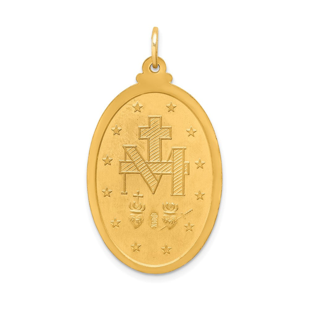 14k Polished and Satin Solid Large Miraculous Medal Oval Pendant