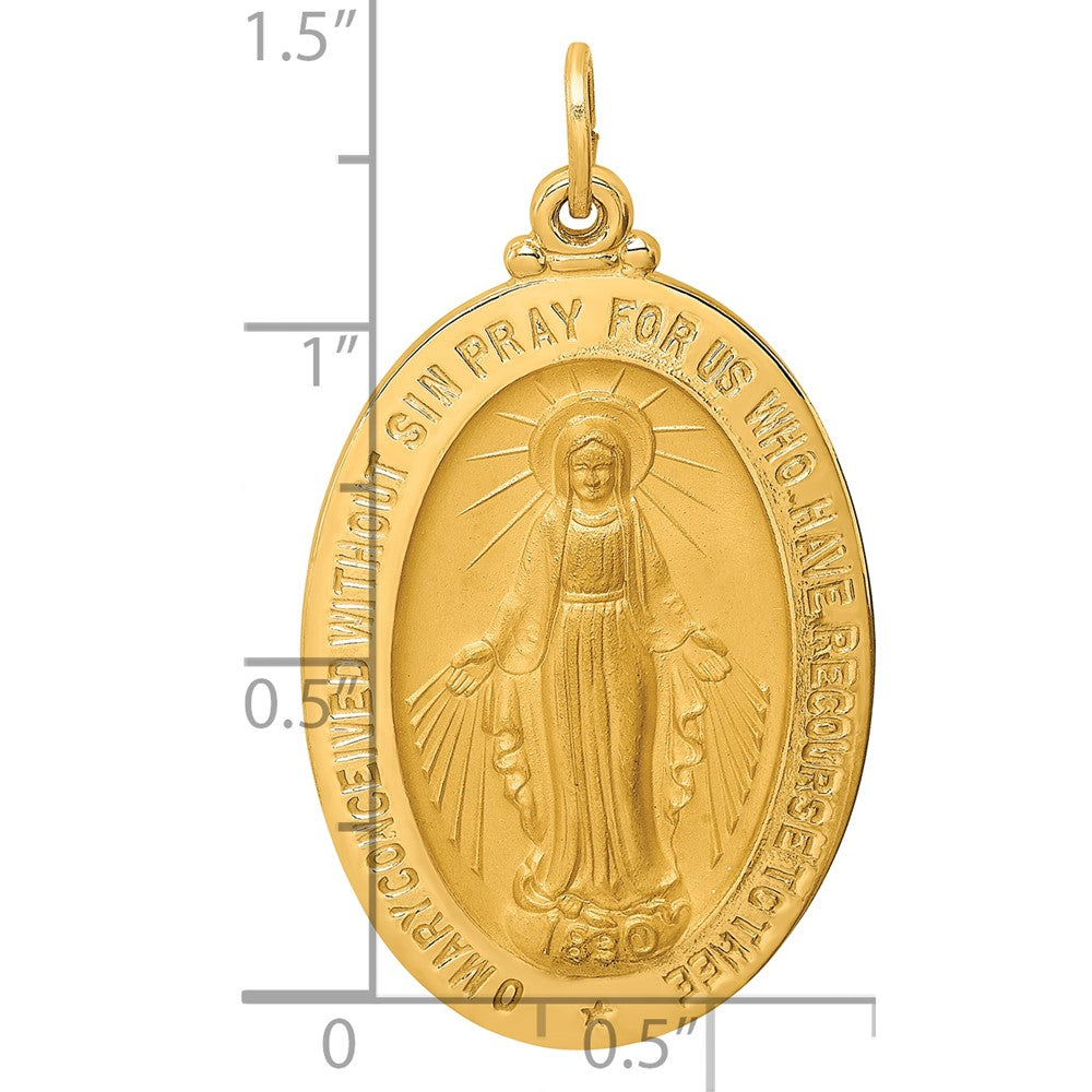14k Polished and Satin Solid Large Miraculous Medal Oval Pendant