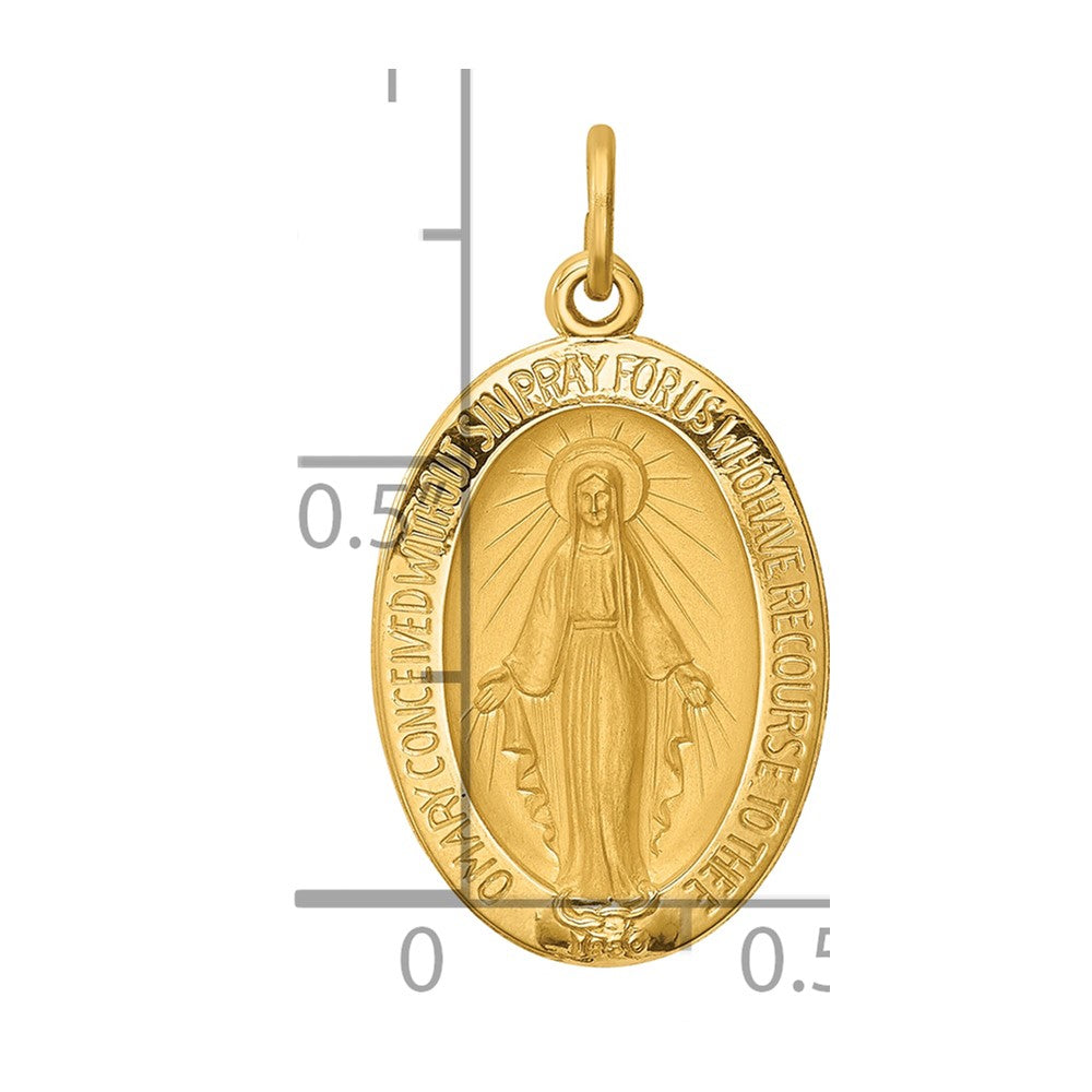 14k Polished and Satin Solid Miraculous Medal Oval Pendant