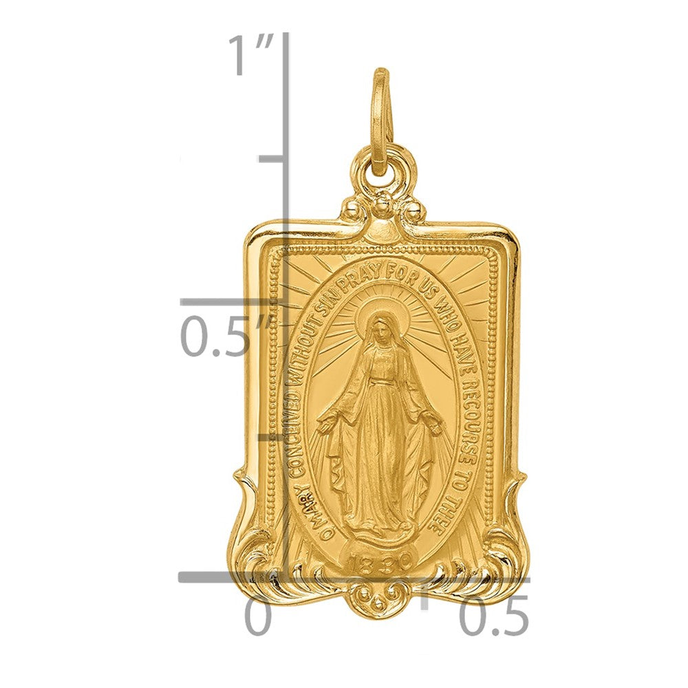 14k Polished and Satin Solid Miraculous Medal Rectangular Pendant