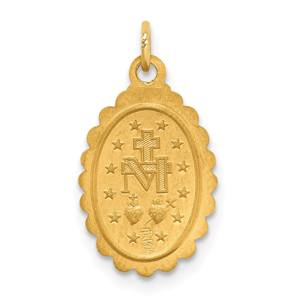 14k Polished and Satin Solid Small Miraculous Medal Scalloped Edge Oval Pendant