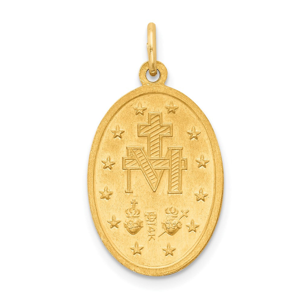 14k Polished and Satin Solid Miraculous Medal Oval Pendant