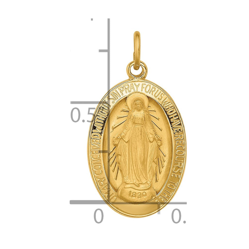 14k Polished and Satin Solid Miraculous Medal Oval Pendant