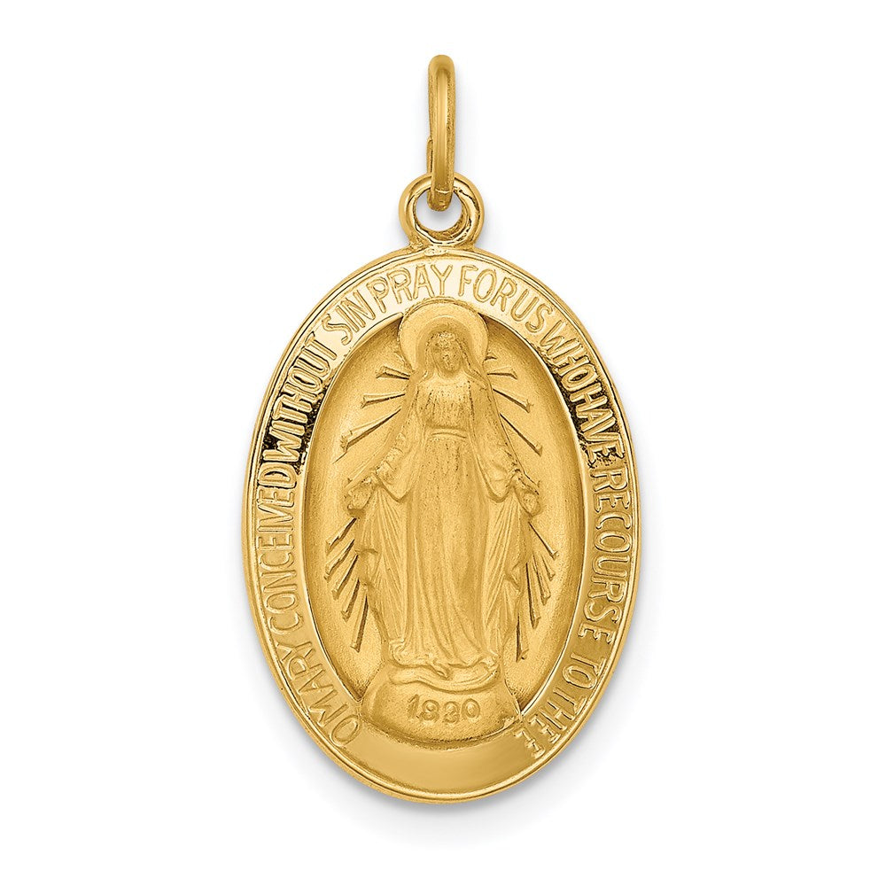 14k Polished and Satin Solid Miraculous Medal Oval Pendant