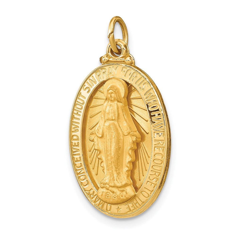 14k Polished and Satin Solid Medium Miraculous Medal Oval Pendant