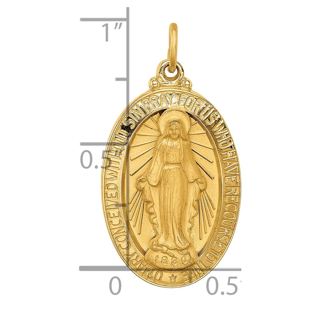 14k Polished and Satin Solid Medium Miraculous Medal Oval Pendant