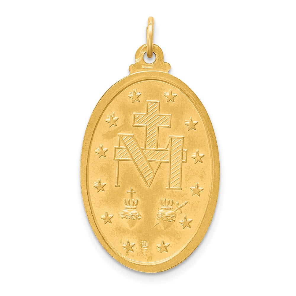 14k Polished and Satin Solid Large Miraculous Medal Oval Pendant