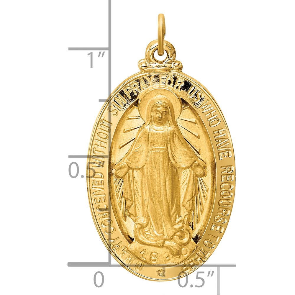 14k Polished and Satin Solid Large Miraculous Medal Oval Pendant