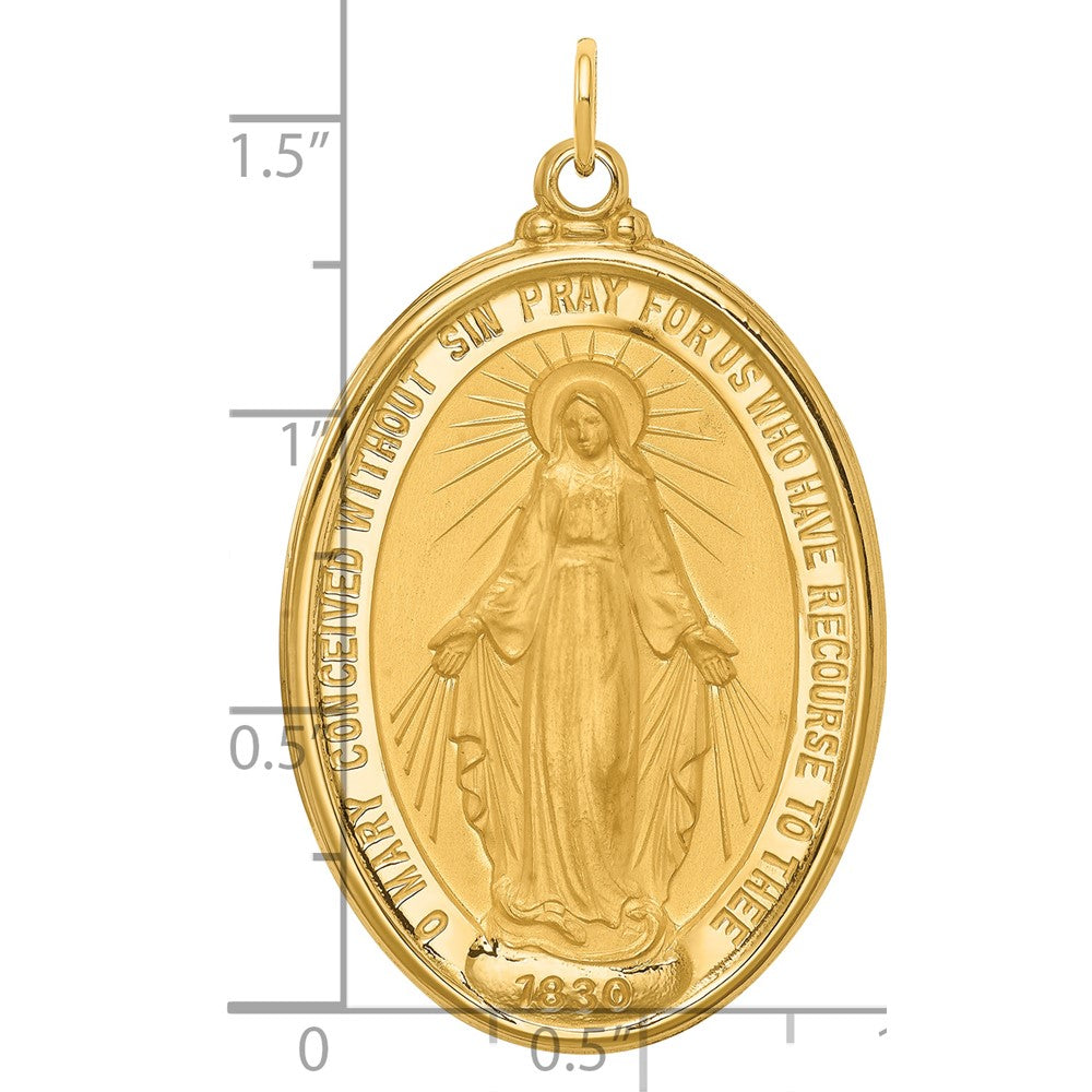 14k Polished and Satin Solid Extra Large Miraculous Medal Oval Pendant