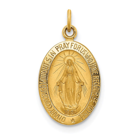 14k Polished and Satin Solid Small Miraculous Medal Oval Charm