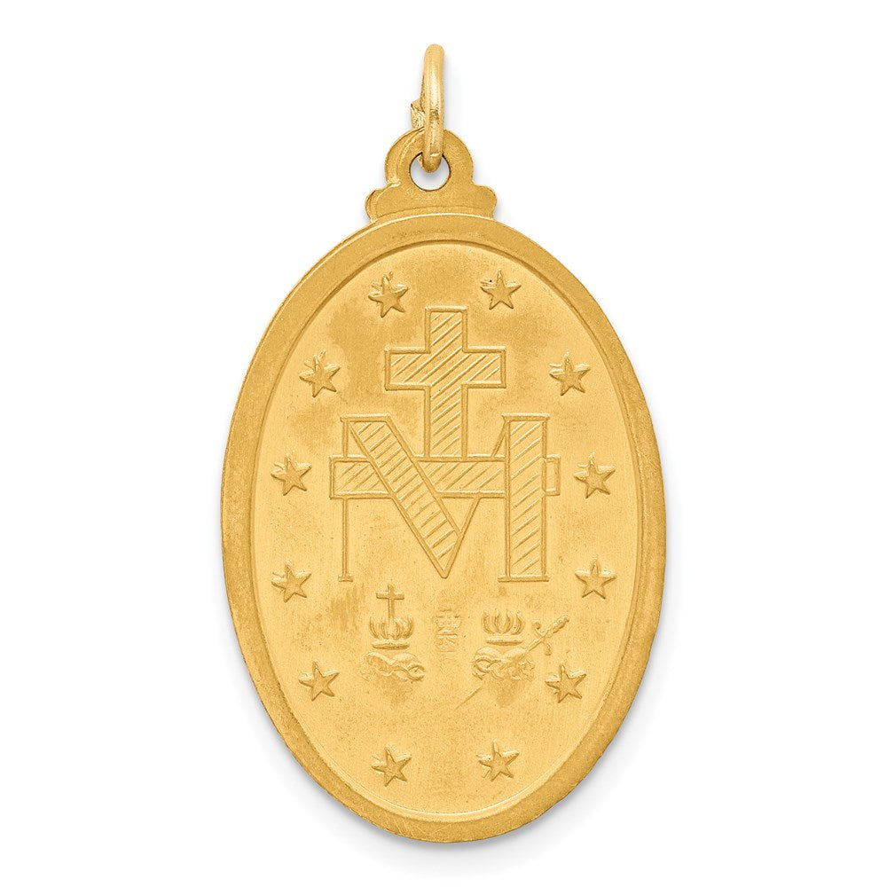 14k Polished and Satin Solid Miraculous Medal Oval Pendant