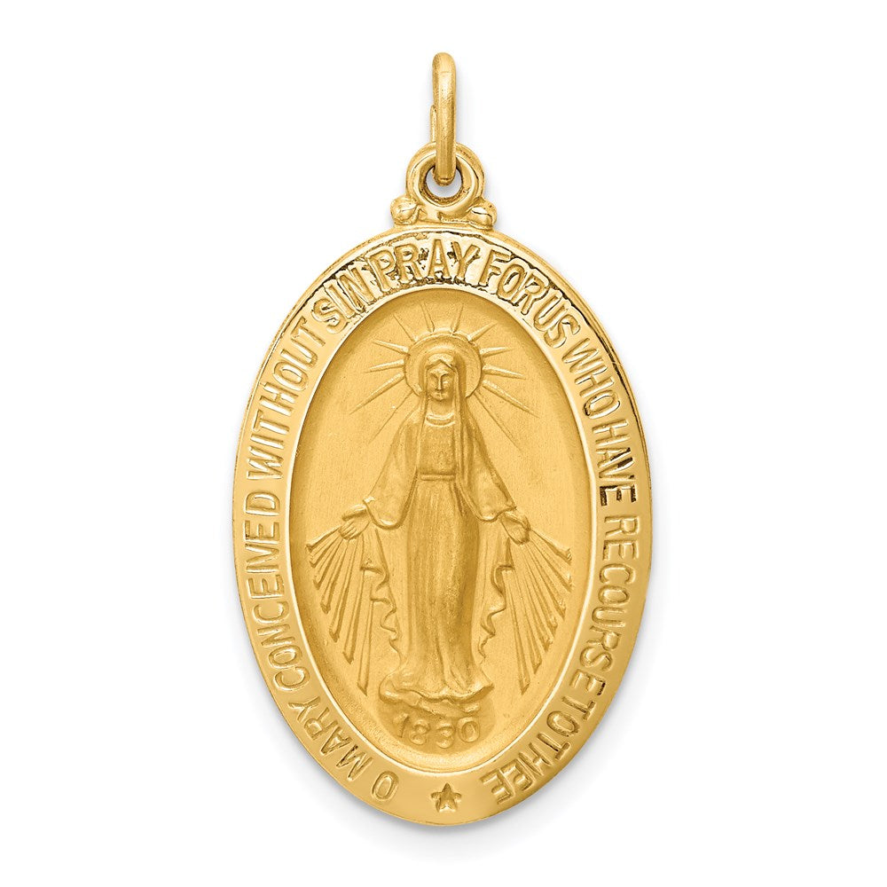 14k Polished and Satin Solid Miraculous Medal Oval Pendant