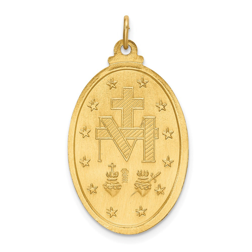 14k Polished and Satin Solid Miraculous Medal Oval Pendant