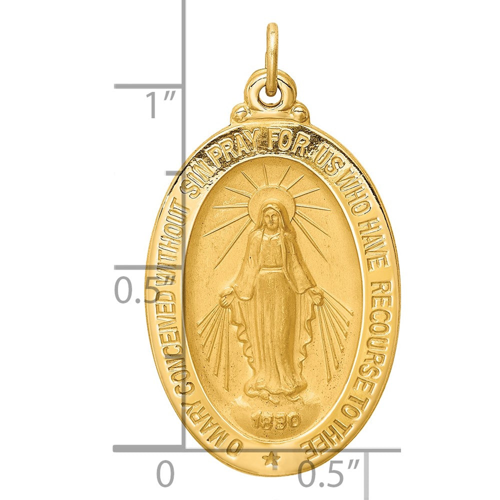 14k Polished and Satin Solid Miraculous Medal Oval Pendant