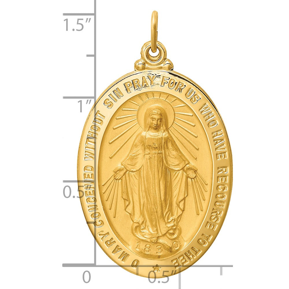 14k Polished and Satin Solid Large Miraculous Medal Oval Pendant