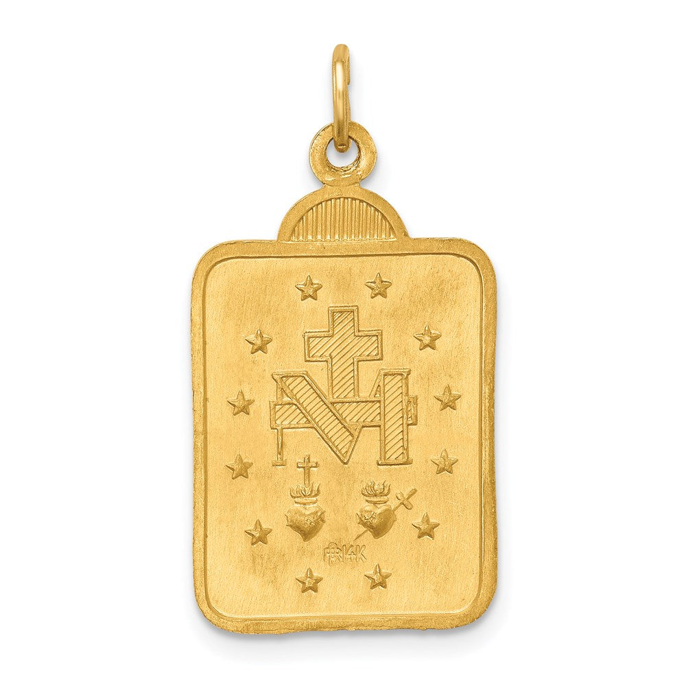14k Polished and Satin Solid Miraculous Medal Rectangular Pendant
