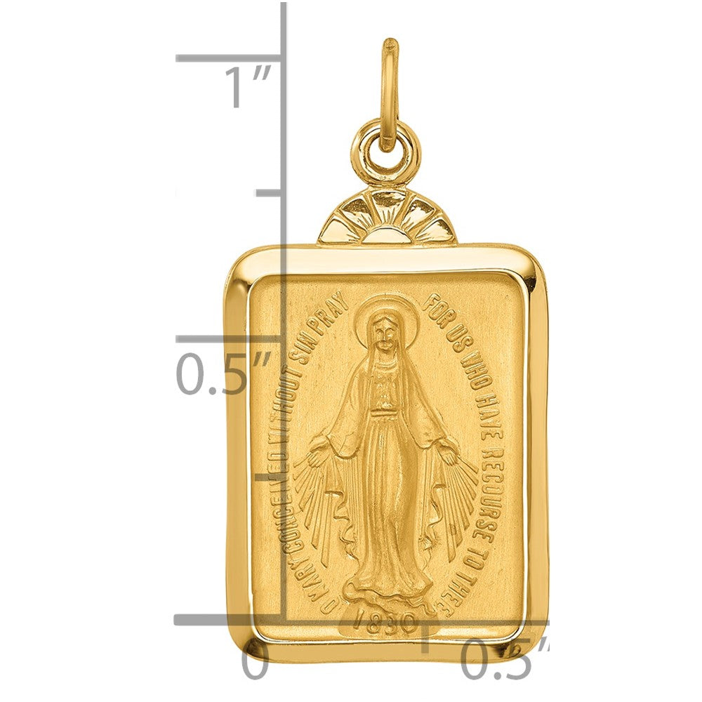 14k Polished and Satin Solid Miraculous Medal Rectangular Pendant