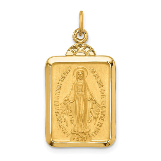 14k Polished and Satin Solid Miraculous Medal Rectangular Pendant