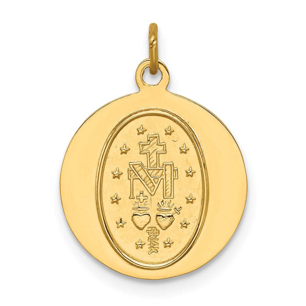14k Polished and Satin Solid Miraculous Medal Round Charm