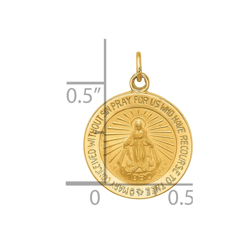 14k Polished and Satin Solid Miraculous Medal Round Charm