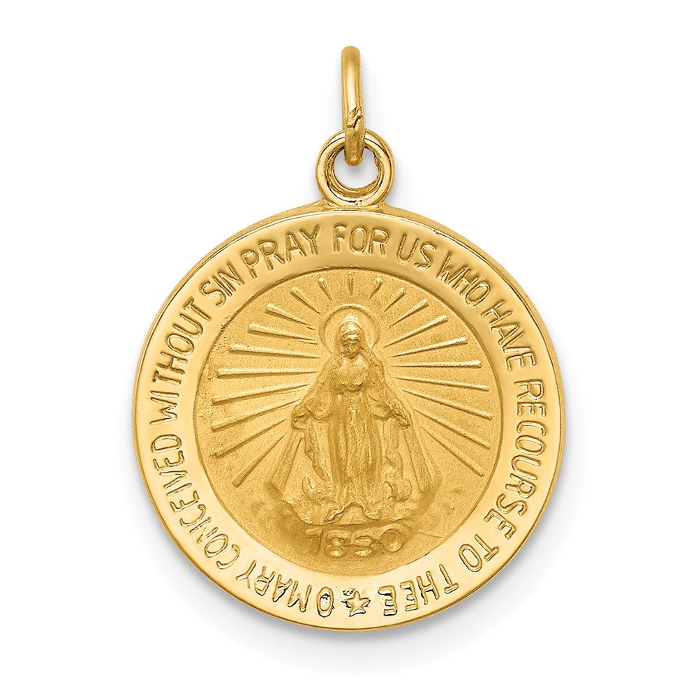 14k Polished and Satin Solid Miraculous Medal Round Charm